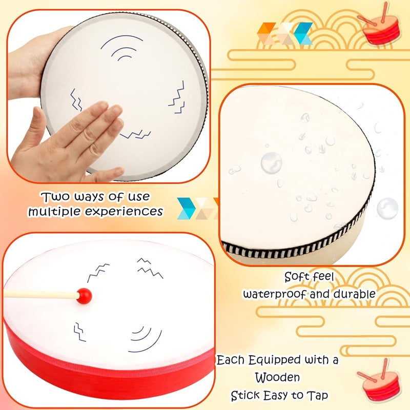 Norcoin 15 Set Hand Drums 12 Inch 10 Inch 8 Inch 6 Inch 4 Inch Wood Frame Drum Set with Drum Sticks Percussion Instruments for Kids Adults Beginners Home School Party Gifts, 5 Size 3 Colors - Image 3